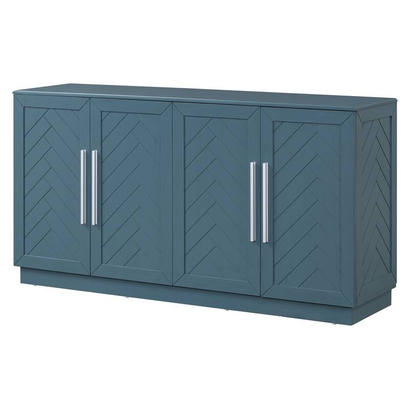 Sideboard with 4 Doors Large Storage Space Buffet Cabinet with Adjustable Shelves and Silver Handles for Kitchen, Dining Room