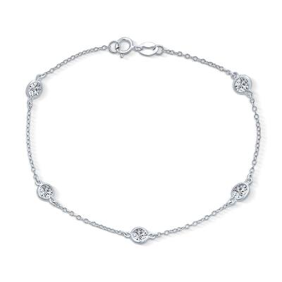 CZ By The Yard Anklet Ankle Bracelet Rose Gold Plated Sterling Silver 9-10"