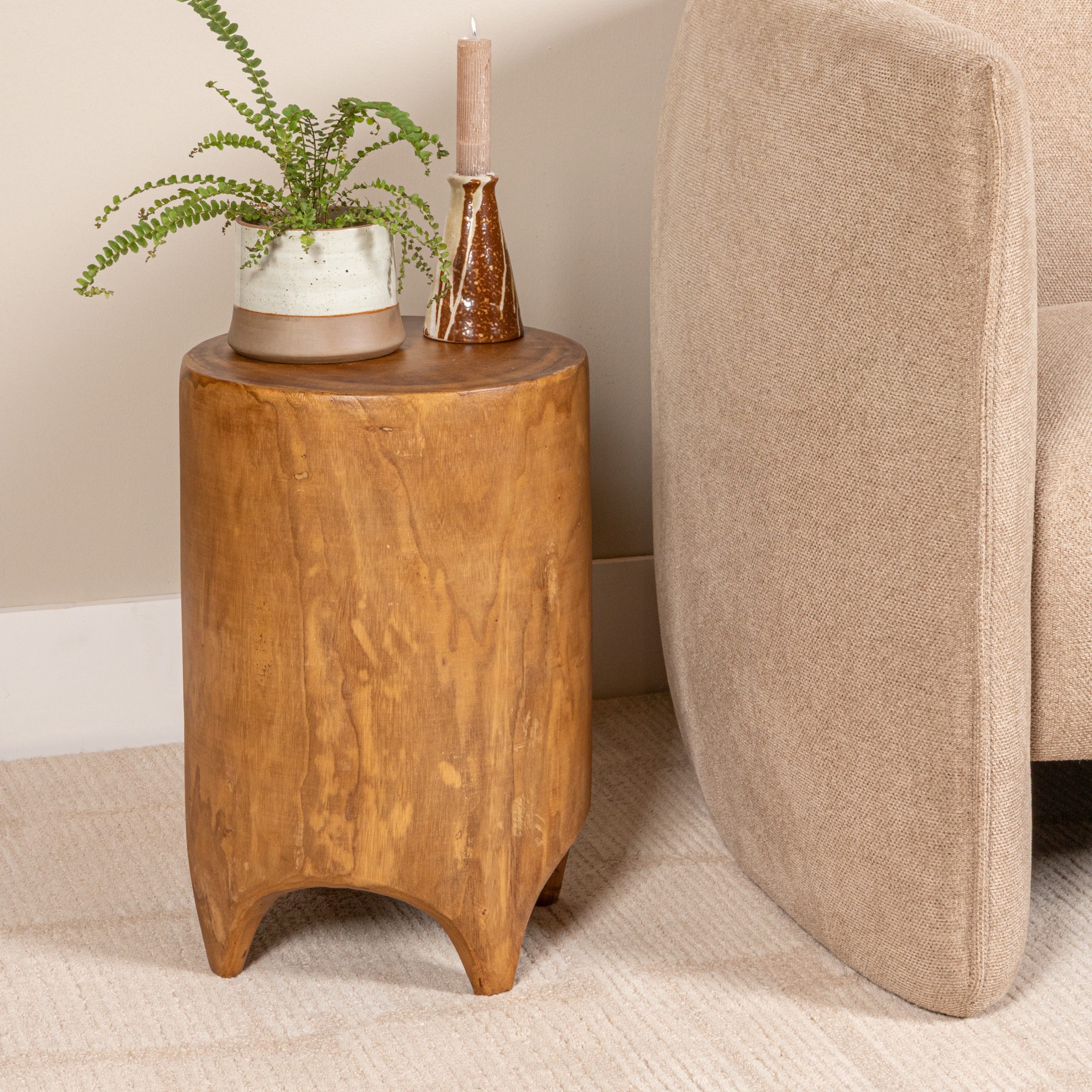 Hand-Carved Wood Stool