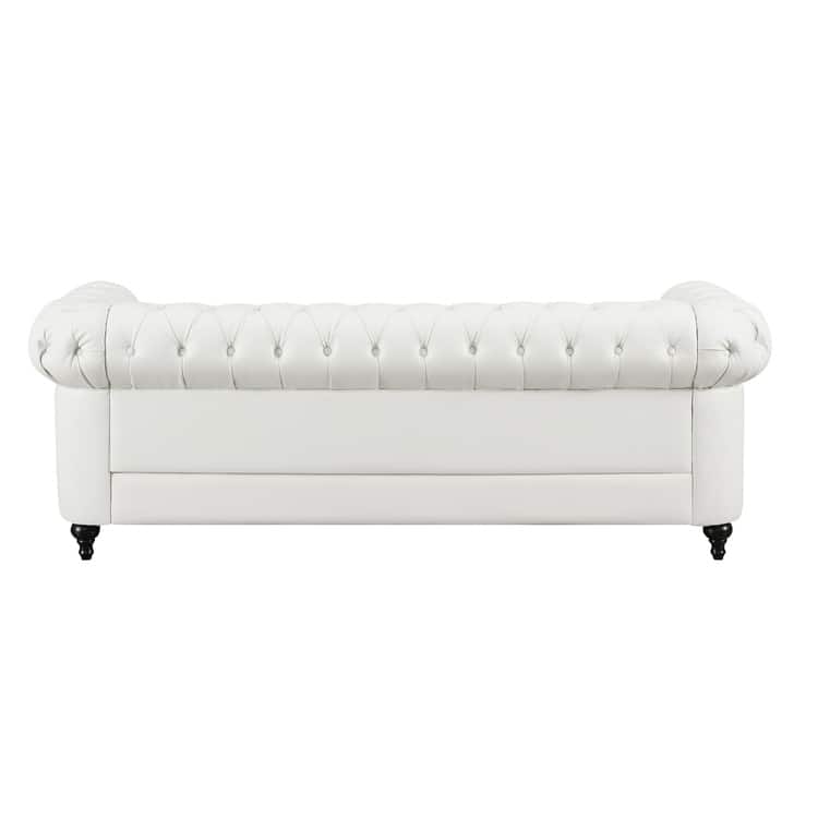 Stylish Sofa Combo: Chesterfield Sofa with Rolled Arms and Button Tufted Flared Arms Microfiber Couch for Small Spaces