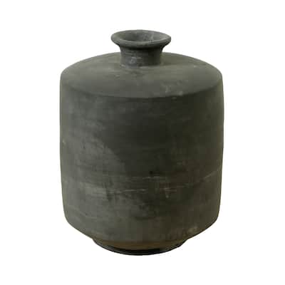 Artissance 13"H Cylindrical Earthy Gray Ceramic Indoor Outdoor Tall Pottery Vase, Home and Garden Decor