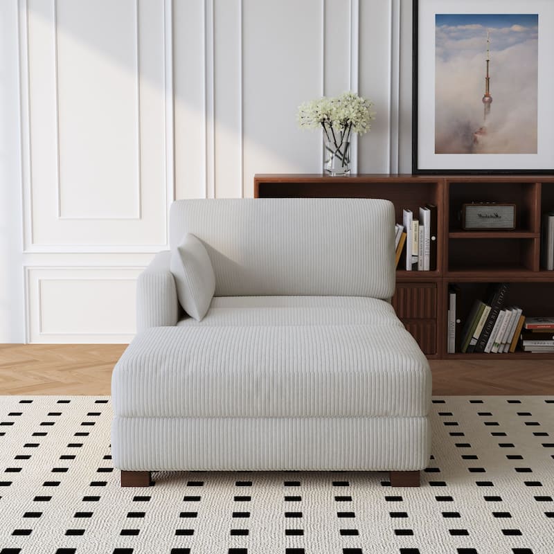 Modern 43'' Corduroy Comfy Sectional Chaise Lounge with Pillow