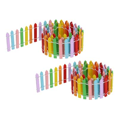 2pcs 35 Inch Miniature Garden Fence, Mini Ornament Wood 0.1" Multicolored