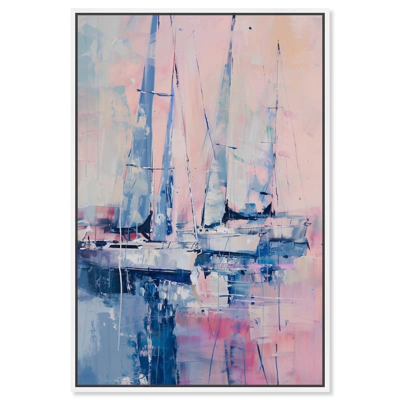 Art Remedy Pastel Sea Breeze Framed Sailing 1 Piece Canvas Wall Art - 21 x 31 - White