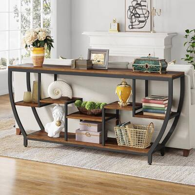 MDF Steel Industrial Console Table with 7 Staggered Shelves - 70.86’’W X 11.81" D X 35.43’’H