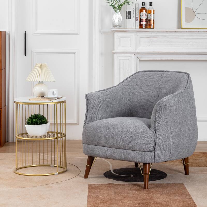 XINMICS Mid-Century Modern Accent Chair, Tufted Upholstered Armchair for Living Room, Bedroom, Set of 1 - Grey