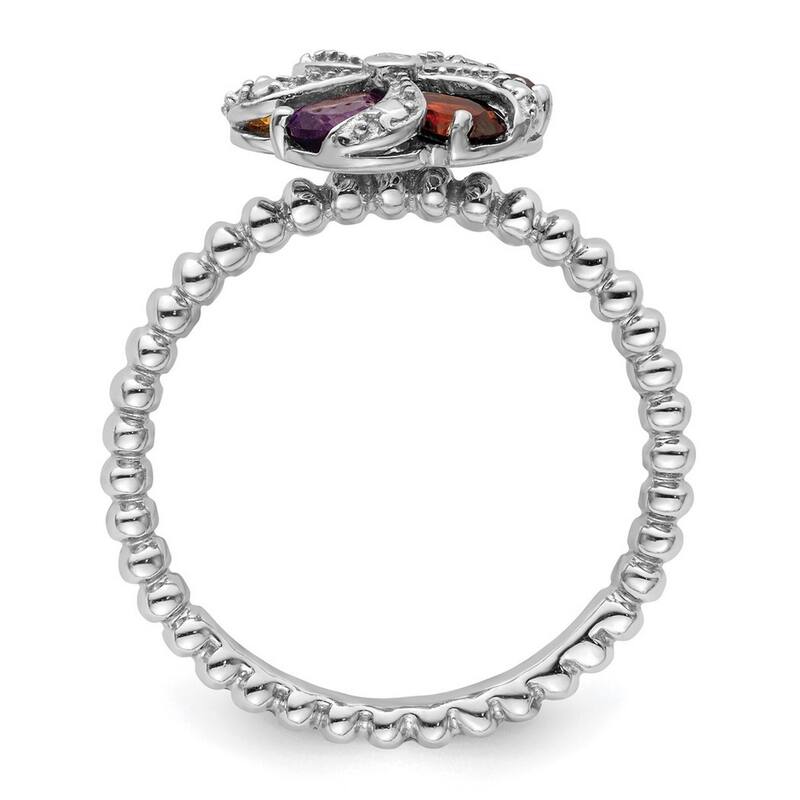 Curata 2.25mm 925 Sterling Silver Polished Prong set Stackable Expressions Gemstone and Diamond Ring