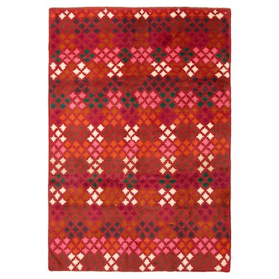 ECARPETGALLERY Hand-knotted Afghan Dark Red Wool Rug - 5'9 x 8'5