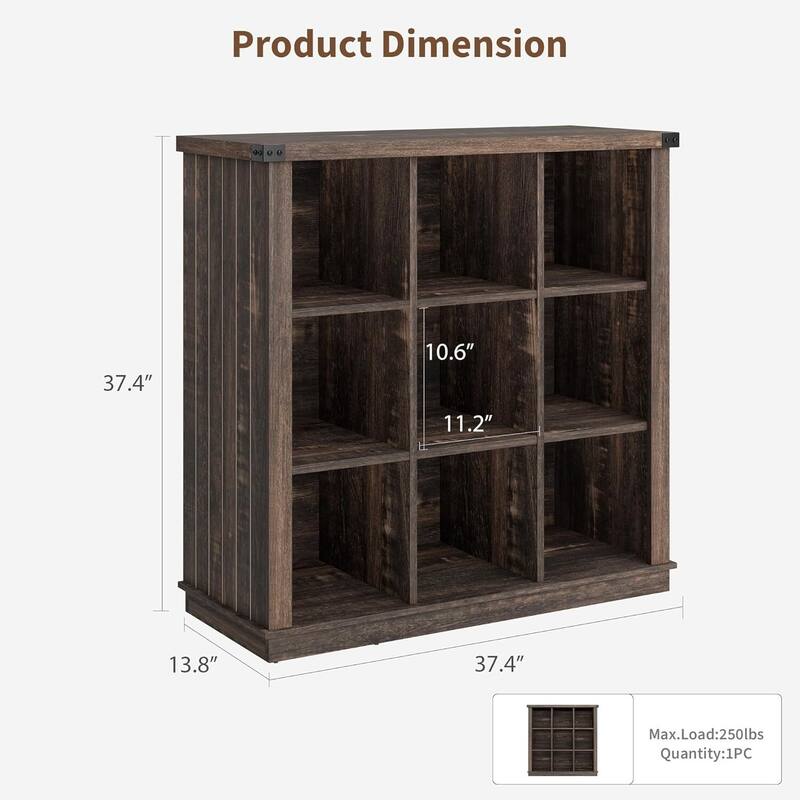 9-Cube 3-Tier Wood Storage Organizer Bookshelf, Display Cabinet for Living Room