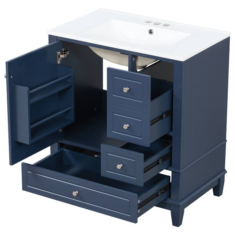 Bathroom Vanity with Sink, Bathroom Storage Cabinet with 3 Drawers and 1 Door, Bathroom Vanities with Solid Wood Frame