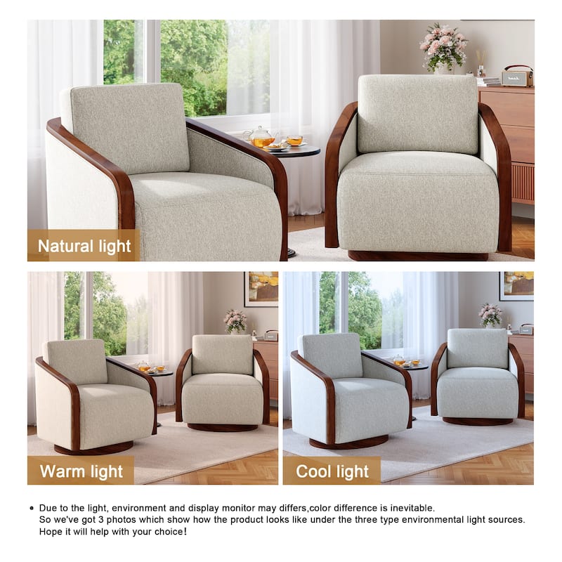 Set of 2 Modern 360° Swivel Accent Barrel Chairs with Wood Arms