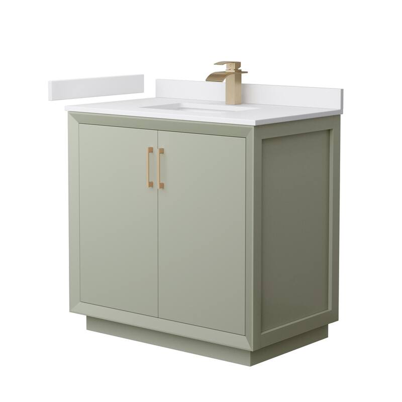 Wyndham Collection WCF414136S-VCA-UNSMXX Strada 36" Free Standing - Light Green / White Cultured Marble Top / Satin