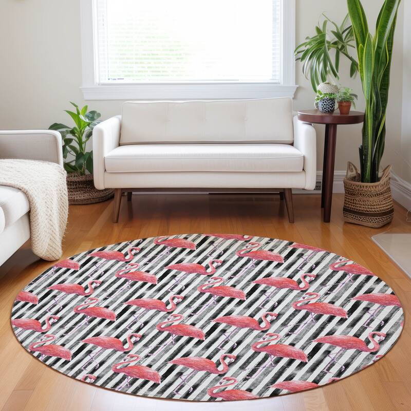 Premium Washable Super Soft Flamingo Stripes Mayfield Rug - Multi - 8' x 8' - Round