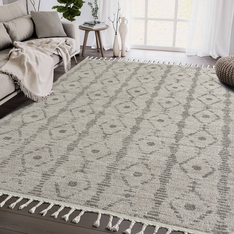 Abani Layla LAY150A Farmhouse Geometric Beige and Brown Area Rug - 5'3" x 7'6" - Beige