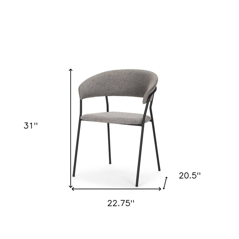 HomeRoots Gray and Black Fabric and Wood Open Back Dining Arm Chair - 22.75 in. x 31.00 in. x 20.50 in.