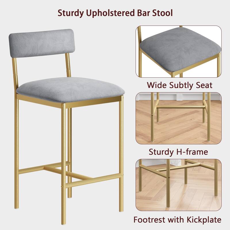 Set of 2 Upholstered Bar Chairs Counter Height Barstools for Kitchen Island - 14.5" L x 16.5" W x 37.4" H