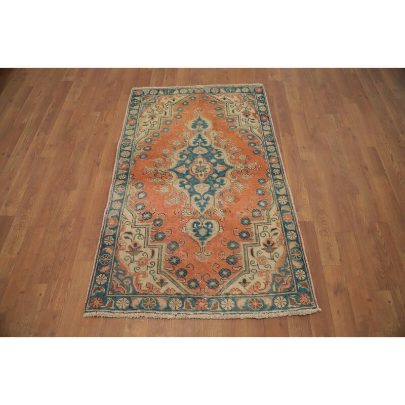 Hand Knotted Oriental 100% Wool Carpet Traditional Medallion Oranges & Rust Tabriz Area Rug - 4' 3'' X 2' 8''
