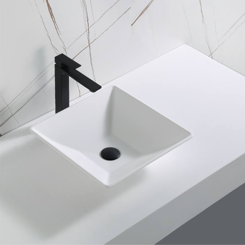 Karran Quattro Vibrant Matte White Acrylic 16 in. Square Bathroom Vessel Sink