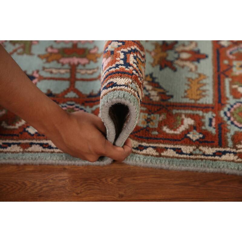 Light Blue Floral Oushak Oriental Accent Rug Handmade Wool Carpet - 3'0"x 4'11"