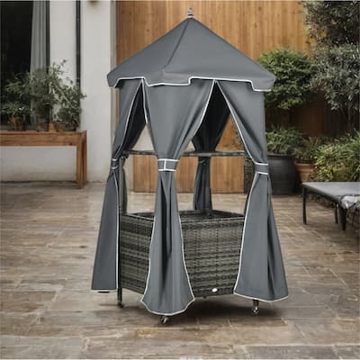 Outdoor Rolling PE Rattan Covered Poolside Towel Holder Rack