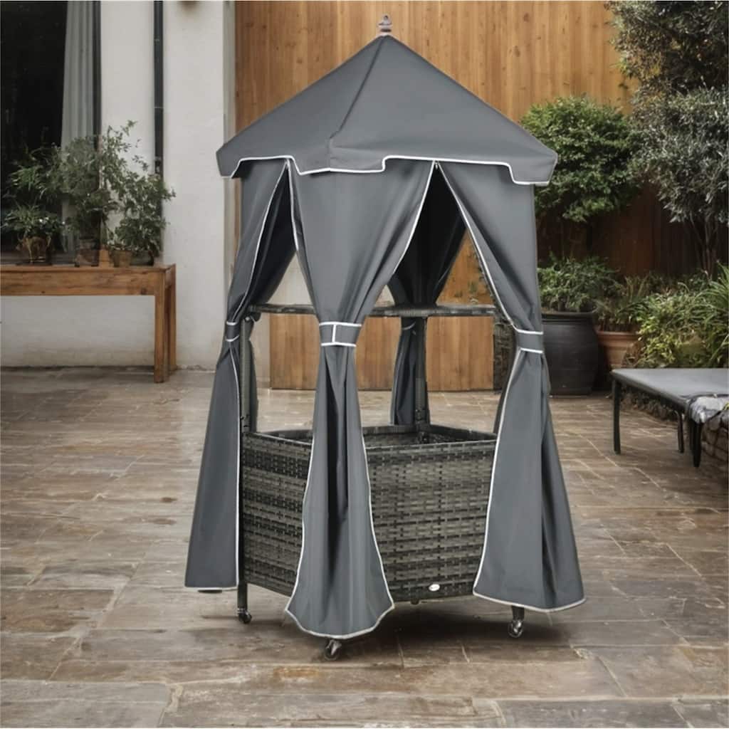 Outdoor Rolling PE Rattan Covered Poolside Towel Holder Rack