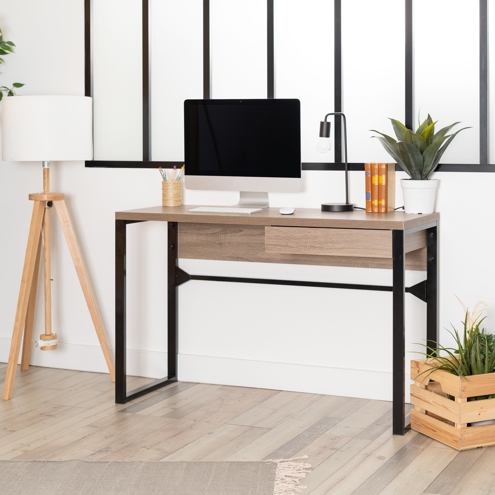 Small Desk Writing Desk for Home Office Wood Computer Desk Mid-century  Modern LOFT OAK DESK 