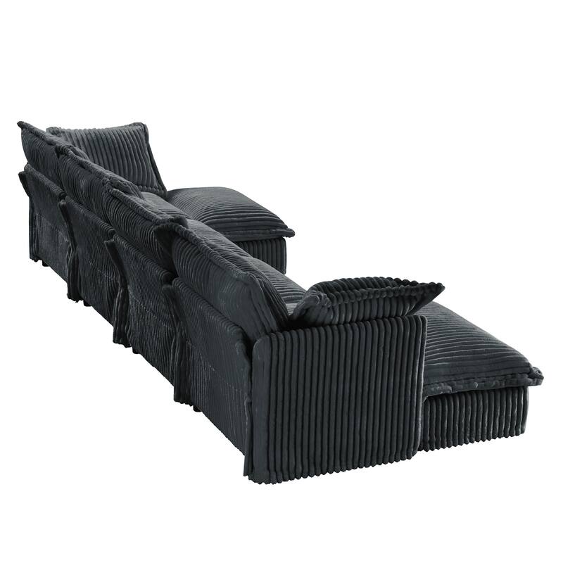 Slipcovered 4-Seater U-Shape Corduroy Sectional Sofa Couch with French Edges Design