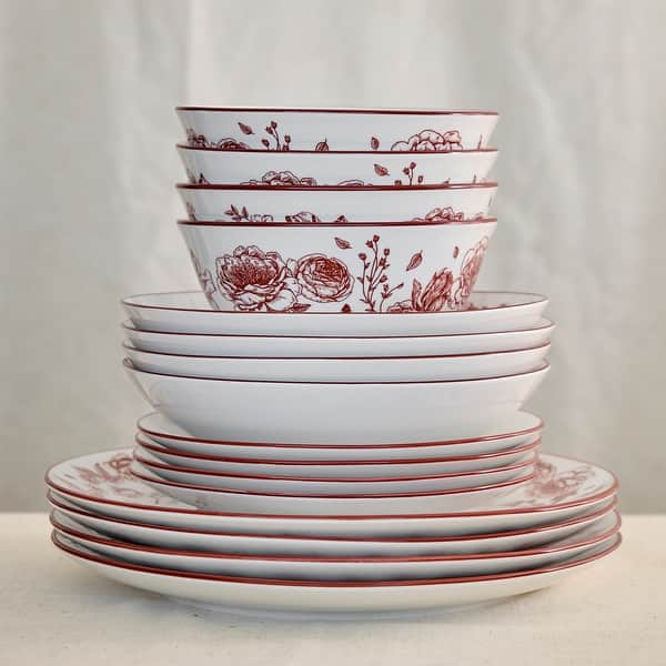 Stone Lain Esme Porcelain Dinnerware Set - Red - 32 Piece
