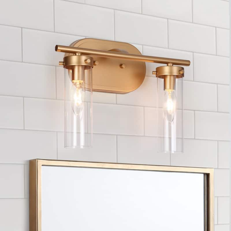Modern 3-Light Gold Bathroom Wall Sconces Linear Glass Vanity Lights - 2 lights-L12.5'' x W5'' x H10''