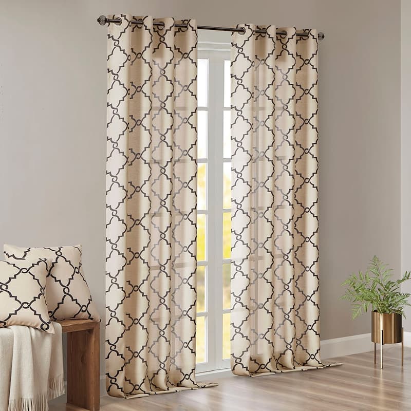 Fretwork Print Grommet Top Window Curtain Panel(Only 1 Pc Panel)