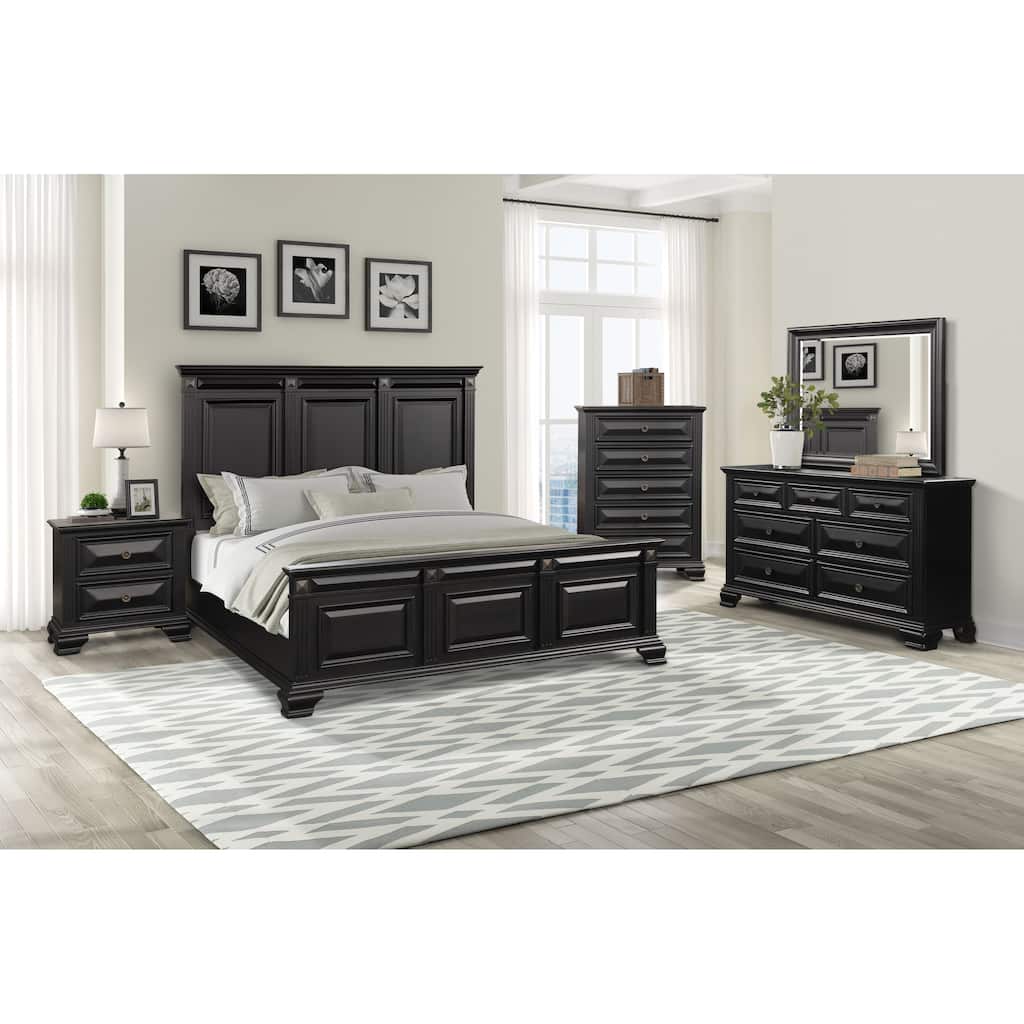 Roundhill Furniture Renova Vintage Black Wood Panel Bedroom Set