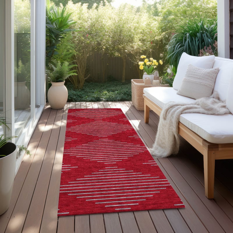 Machine Washable Indoor/ Outdoor Contemporary Geo Chantille Rug - Red - 2'3" x 7'6"