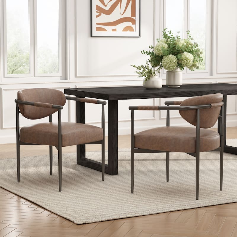 Christopher Knight Home - Thatch Iron-Frame Dining Armchairs with Upholstered Cushion (Set of 2) - Brown