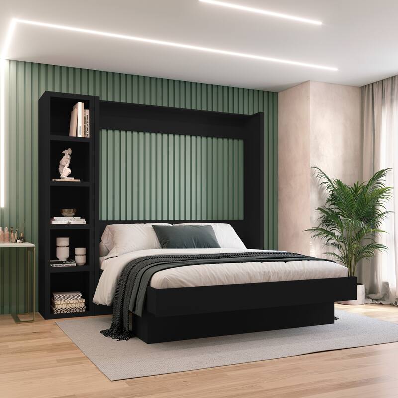 Easy-Lift King Murphy Wall Bed in with Bookshelf