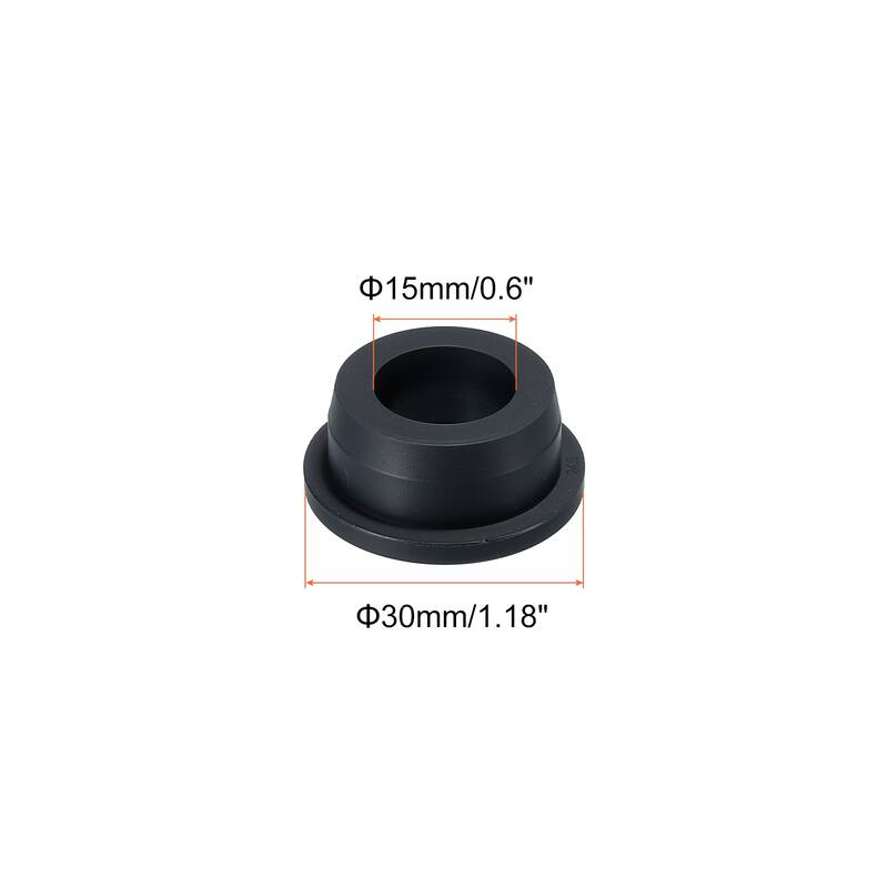 T Shape Rubber Grommet 0.55 Inch OD 0.24 Inch ID Seal for Cable Pack of 6 - Black - 30 x 15mm