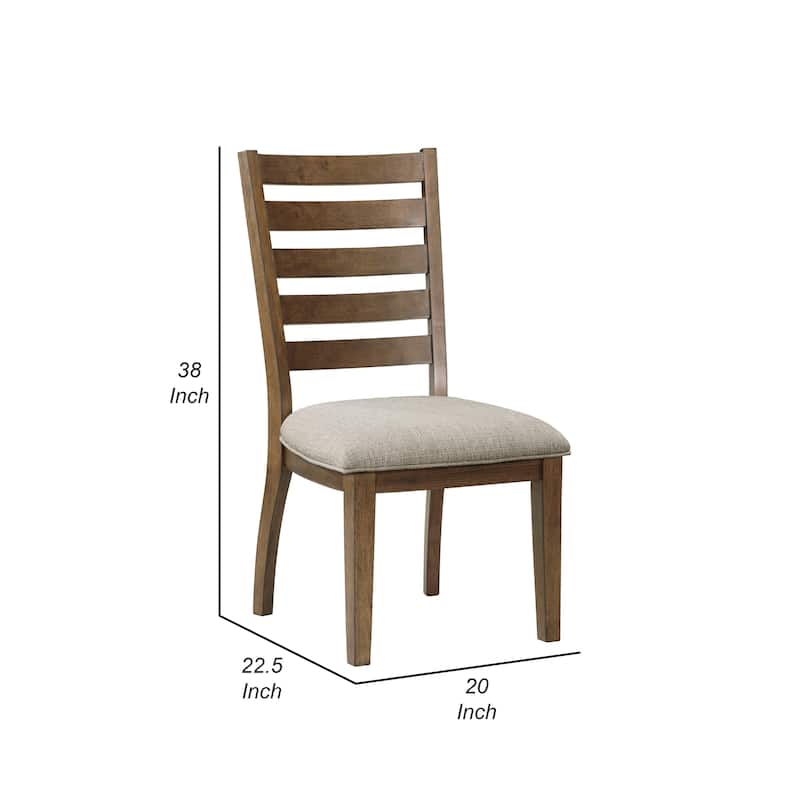 Trea 23 Inch Side Dining Chairs Set of 2, Ladder Back, Brown, Beige Cushioned Seat