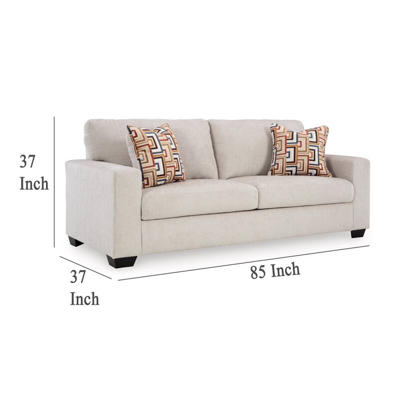 Avie Queen Sofa Sleeper, 2 Accent Pillows, Ivory Polyester 85 Inch