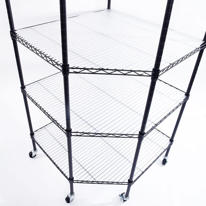 6-Tier Wire Shelving Rack Corner Unit Storage Adjustable Shelf Black