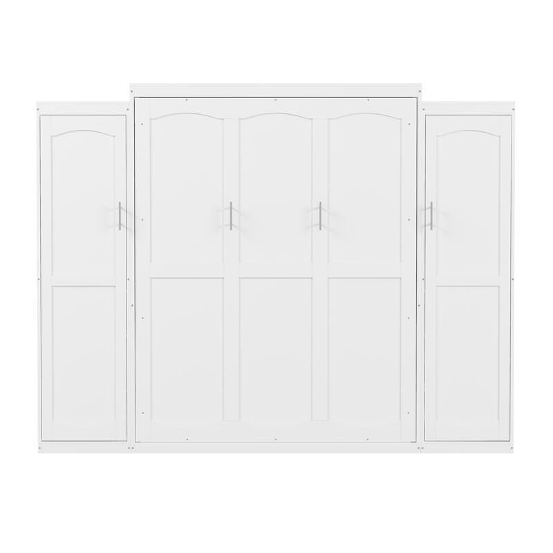 Convertible Full Size Wall Bed with Dual Wardrobes and Shelving, Foldable Platform Frame with Storage for Guest Room or Bedroom