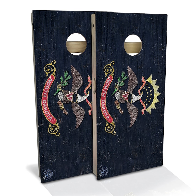 North Dakota Flag Outdoor Cornhole Board Set - Backyard 2x4 - Include Case + Hole Lights