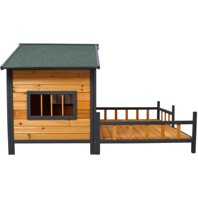 Wooden Outdoor XL Dog House with Porch, Weatherproof Raised Kennel