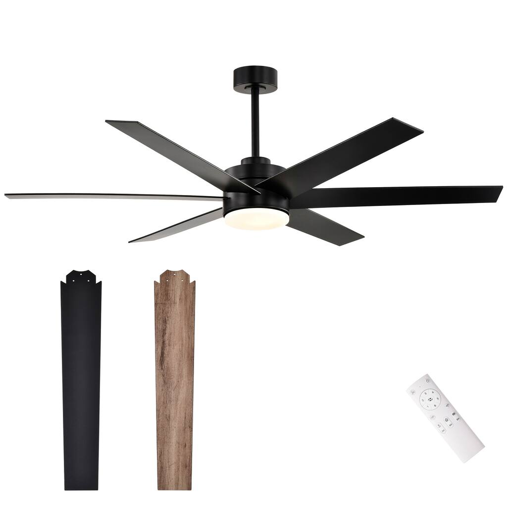 62-in Matte Black 6 Speed Ceiling Fan with LED Light and Remote Control