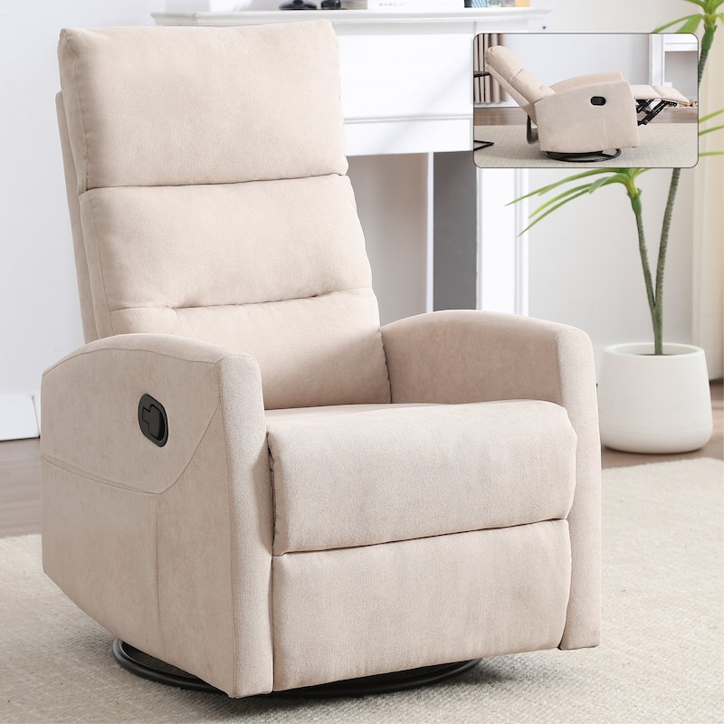 Manual Recliner Chair with Rocker and Swivel, Breathable Fabric Reclining Chair, Recliners for Small Spaces