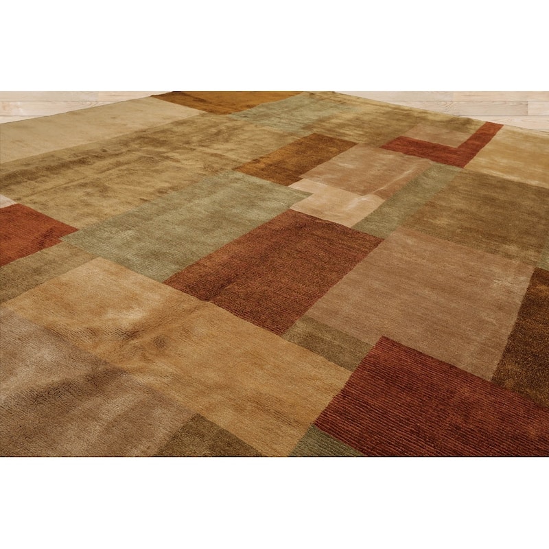 Hand Knotted Beige, Sage Tibetan 100% Wool Modern Oriental Area Rug - 9' x 12'