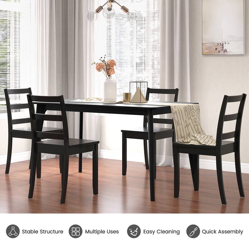 Gymax Set of 2 Dining Chairs Ladder Back Armless Side Chair w/ Solid