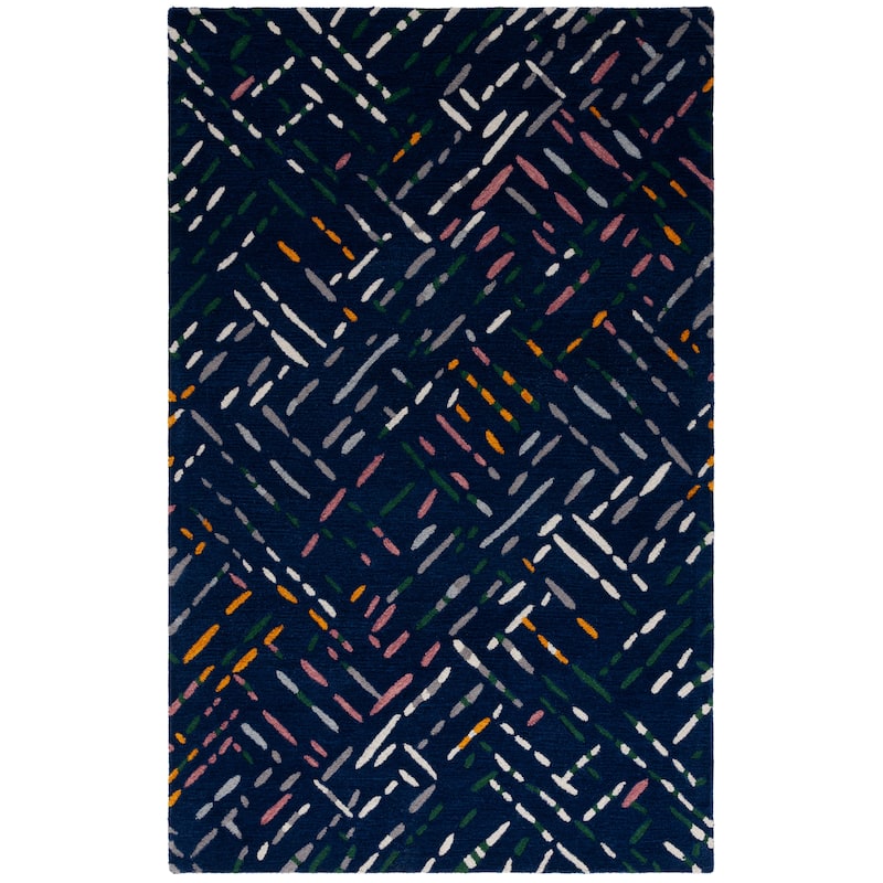 SAFAVIEH Handmade Metro Rhianwen Wool Rug - 6' Square - Navy/Pink