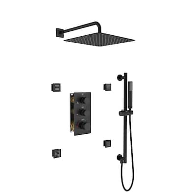 Thermostatic 3-Spray 12 in. Wall Mount Fixed and Handheld Dual Shower Head 2.5 GPM with 4-Body Jets and Adjustable Slide Bar