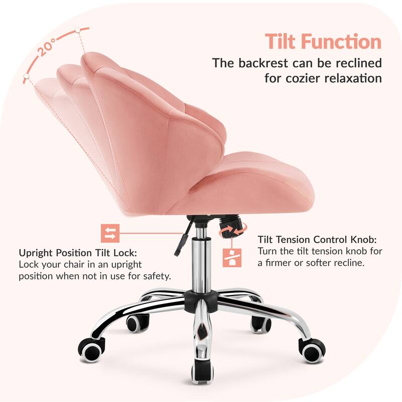 Yaheetech Upholstered Swivel Office Chair with Tufted Shell-Shaped Back for Bedroom Salon
