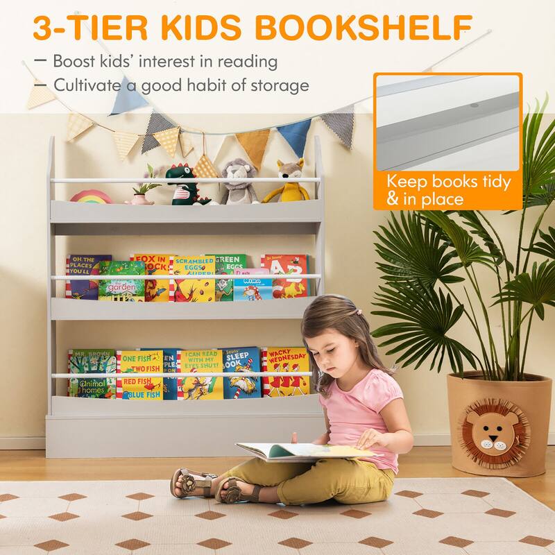 Gymax 3-Tier Kids Bookshelf Toy Storage Bookcase Rack Wall w/