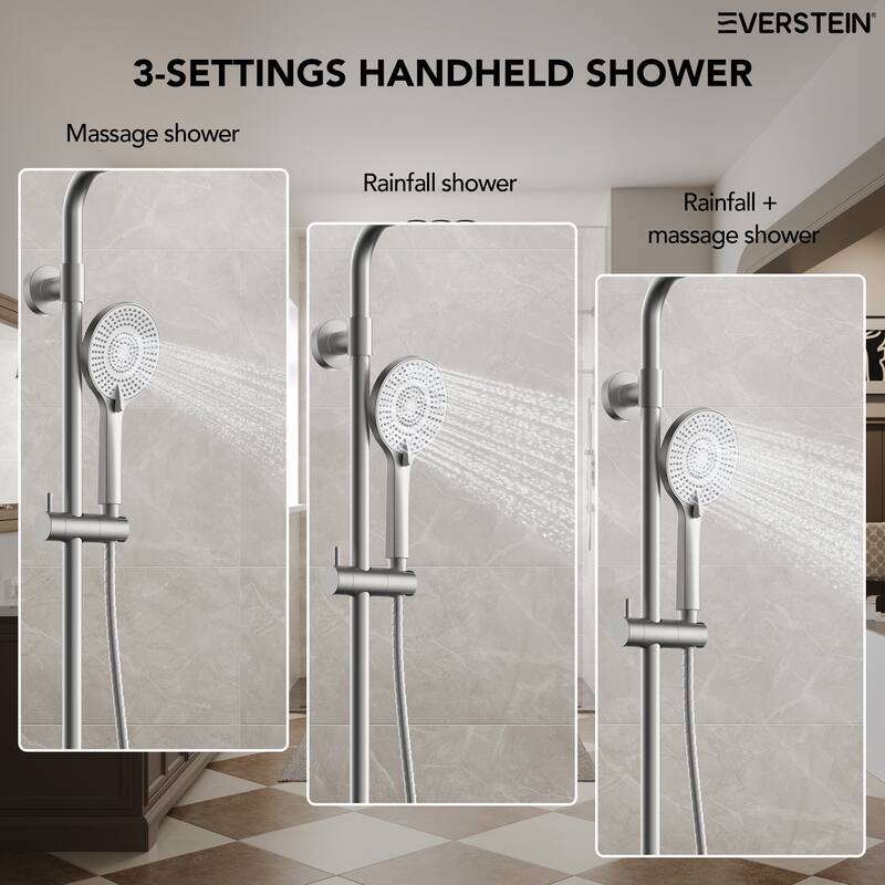 Wall Mount Pressure-Balanced Shower System 10"Rainfall Shower Head with Slider Bar Handheld